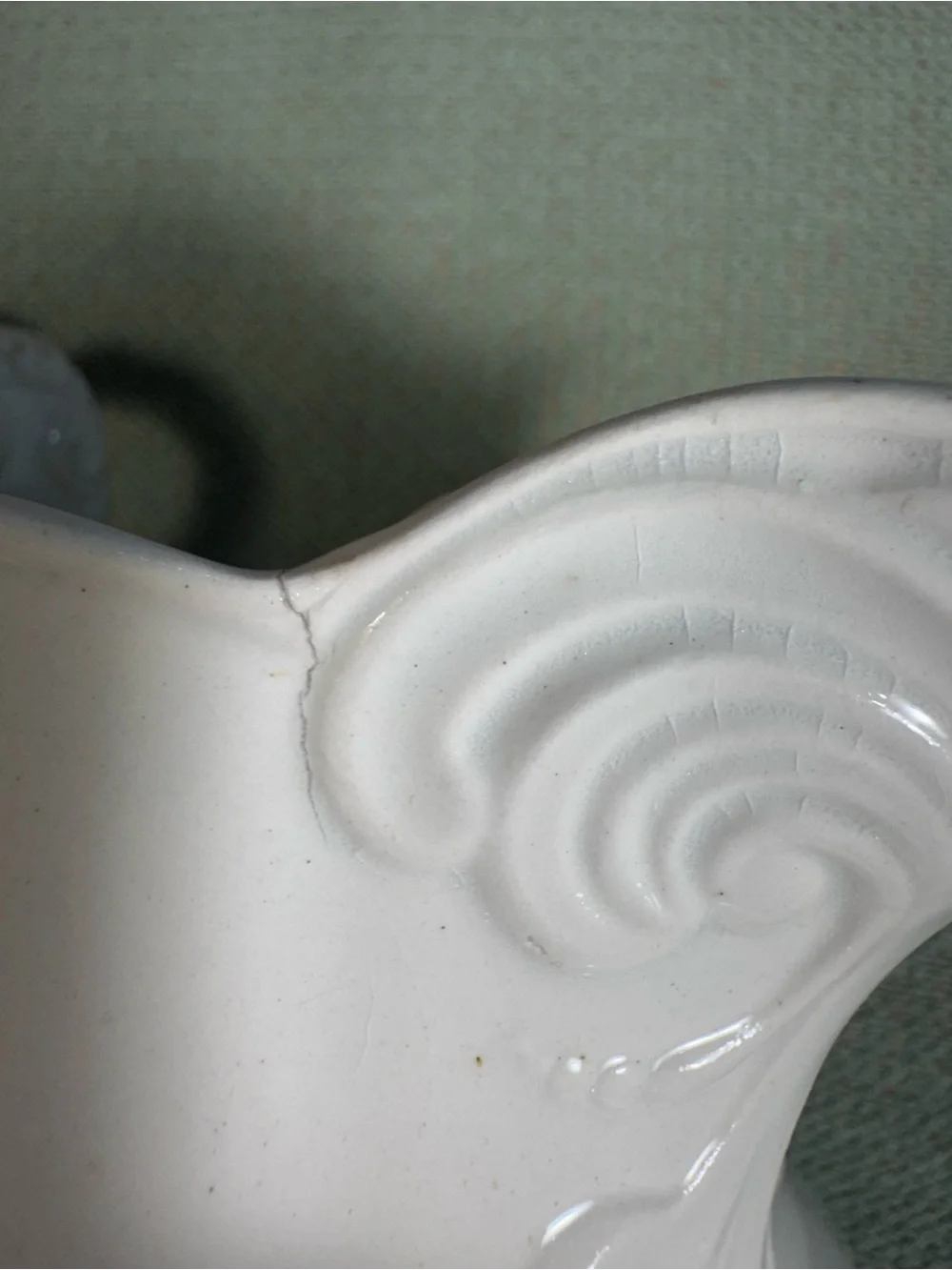 Antique White Ironstone Ice Lip Pitcher Scalloped Ceramic Jug Built-in strainer